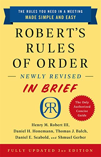 Yellow book cover with bold black text: "Robert's Rules of Order Newly Revised.