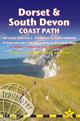 Coast path guidebook cover with coastal cliffs, a hiker, and trail information.