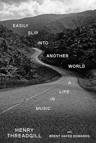 Black and white book cover with winding road and text: "Easily Slip Into Another World.