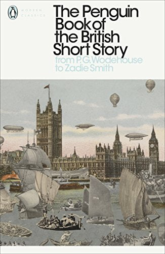Penguin book cover with a collage of London scenes and airships.
