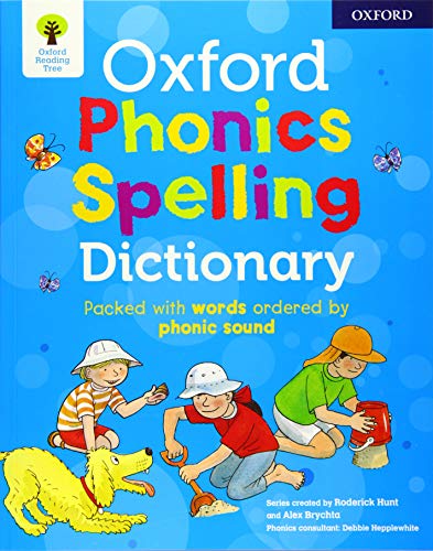 Cover of "Oxford Phonics Spelling Dictionary" with children and a dog.
