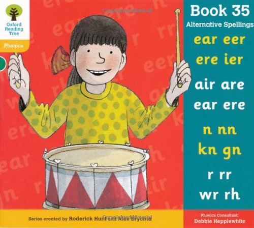 Book cover: girl with drum, phonics spellings listed on right.