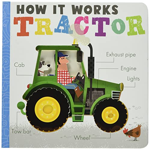 Book cover illustrating a green tractor with labeled parts and a driver.
