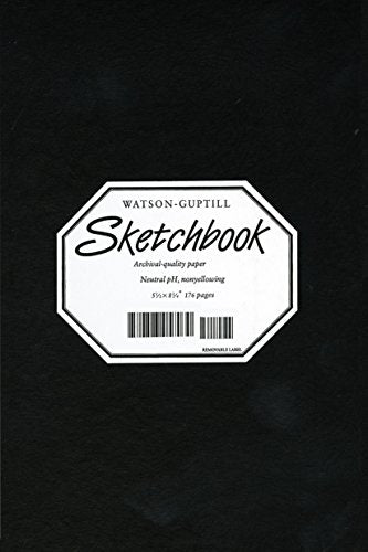 Black sketchbook with an octagonal label featuring “Sketchbook” and a barcode.