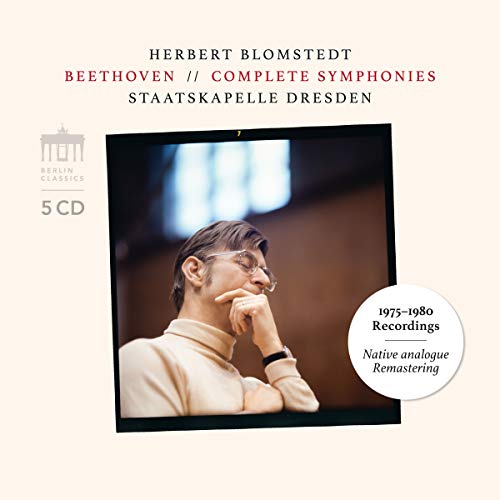CD cover with conductor Herbert Blomstedt in a contemplative pose, beige background.