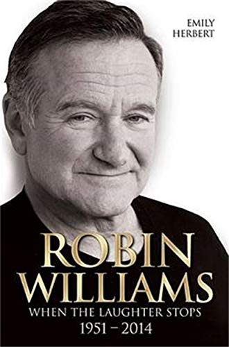 Black and white portrait of Robin Williams, book cover titled "When the Laughter Stops.