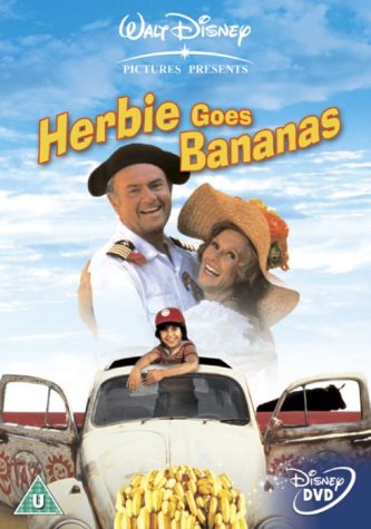 Herbie Goes Bananas" DVD cover with a man, woman, child, and car.