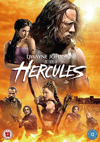 "DVD cover for 'Hercules' featuring Dwayne Johnson and other characters in action poses."