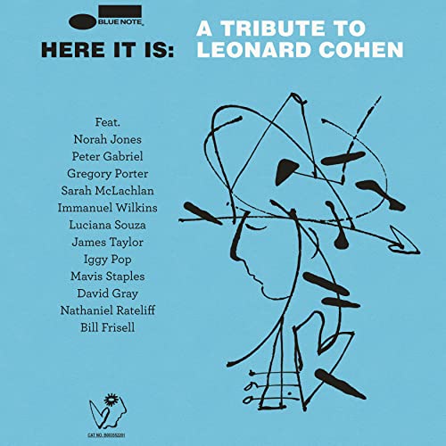 “Here It Is” vinyl cover: blue background, abstract face drawing, artist list.