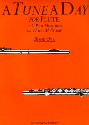 Orange cover of "A Tune a Day: Flute, Book 1" with flute images.