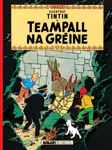 Tintin book cover, “Teampall Na Gréine”, featuring Tintin and companions.