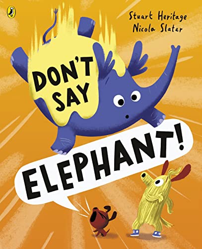 Book cover featuring a purple animal resembling an elephant and small dogs.