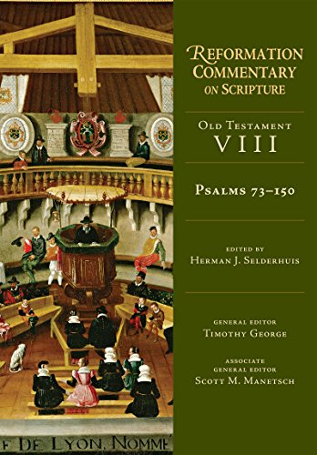 Book cover: "Psalms 73–150" Reformation Commentary with church interior art.