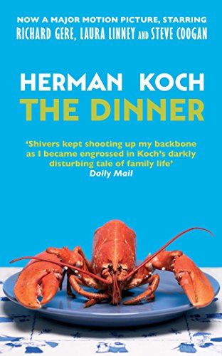 Book cover for The Dinner by Herman Koch featuring a red lobster on a plate.