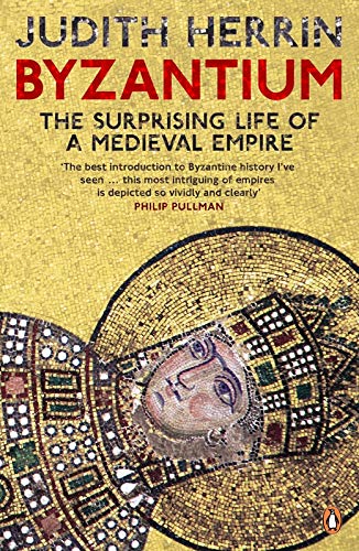 Book cover with gold mosaic portrait of a person and red title.