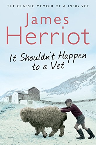 Book cover for It Shouldn't Happen to a Vet showing a boy pushing a sheep.