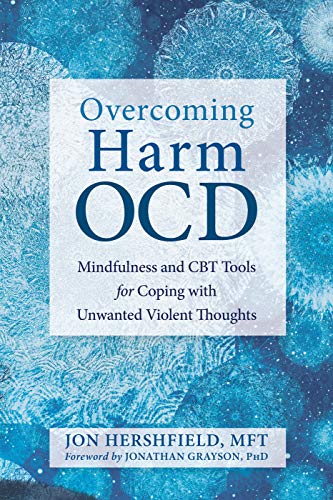 Book cover with blue text reading "Overcoming Harm OCD" on a textured background.