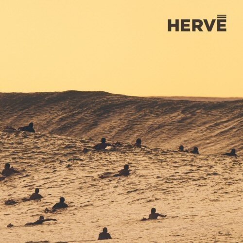 CD cover: Silhouetted surfers in a golden ocean at sunset.