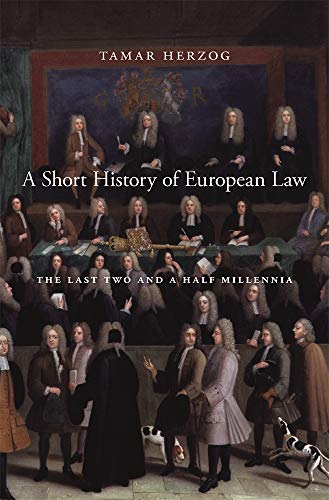 Book cover: "A Short History of European Law" with a historical painting.