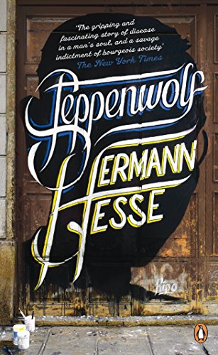 Book cover featuring Steppenwolf by Hermann Hesse in stylized white and yellow calligraphy.