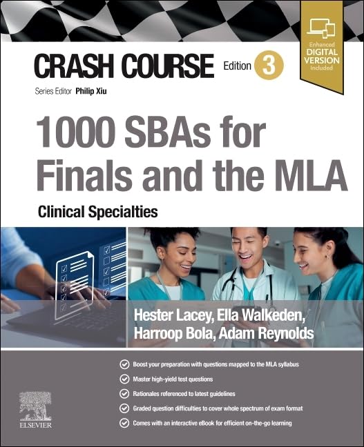 Medical study guide book cover with doctors and text: "1000 SBAs".