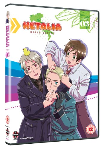 DVD cover featuring three anime characters from Hetalia World Series Season 3.