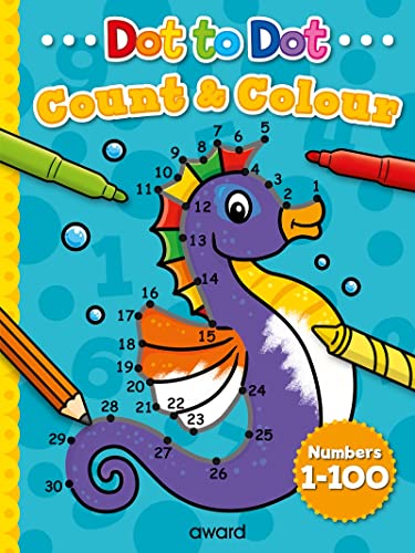 Dot to dot activity book cover featuring a seahorse and numbers 1-30.