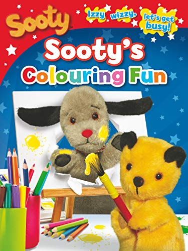 Sooty and Sweep painting on a blue background with scattered colored pencils.