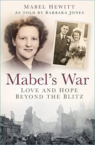 Book cover featuring a woman’s portrait and a wartime wedding photo.