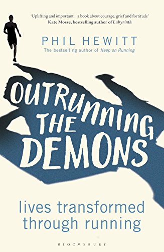 Book cover: a runner silhouetted against large, dark text and shapes.