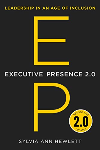 Book cover with large yellow letters "EP" and "Executive Presence 2.0".