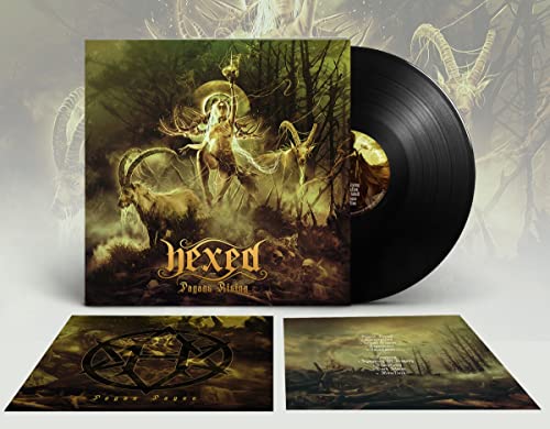 Black vinyl record with cover art depicting a forest scene and two booklets.