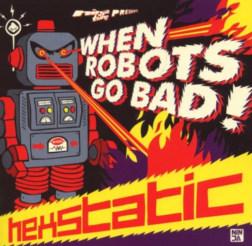 CD cover: a red-eyed robot with fiery text and yellow accents.