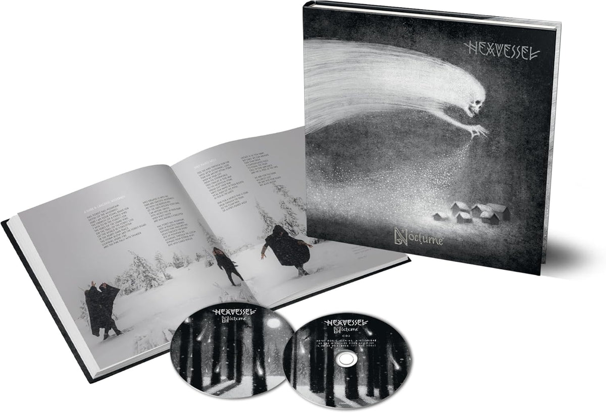Hexvessel's "Nocturne" CD case open with booklet, disc, and cover art displayed.