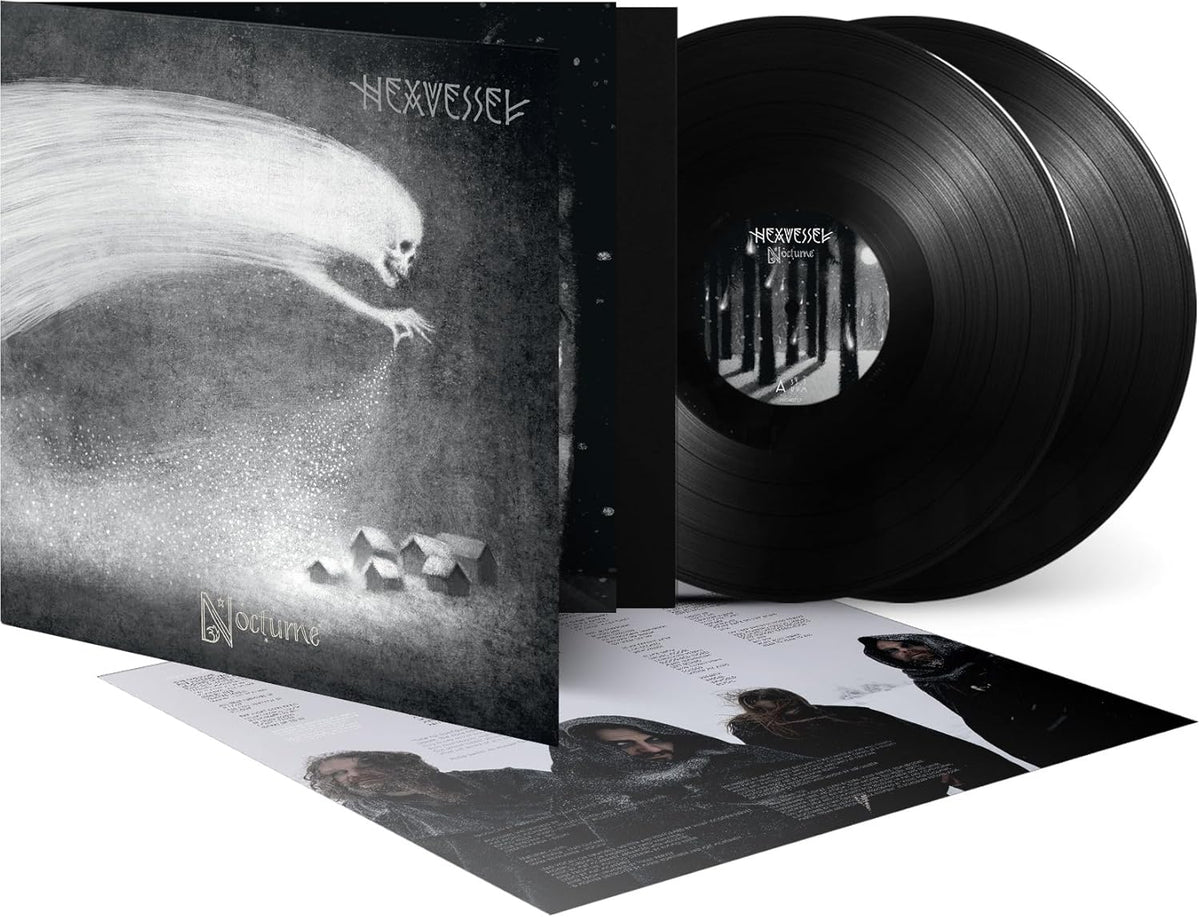 Hexvessel "Nocturne" vinyl record with ghostly cover art and lyric sheet.