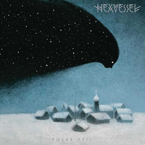 Hexvessel album cover: snowy village under a starry, dark sky.