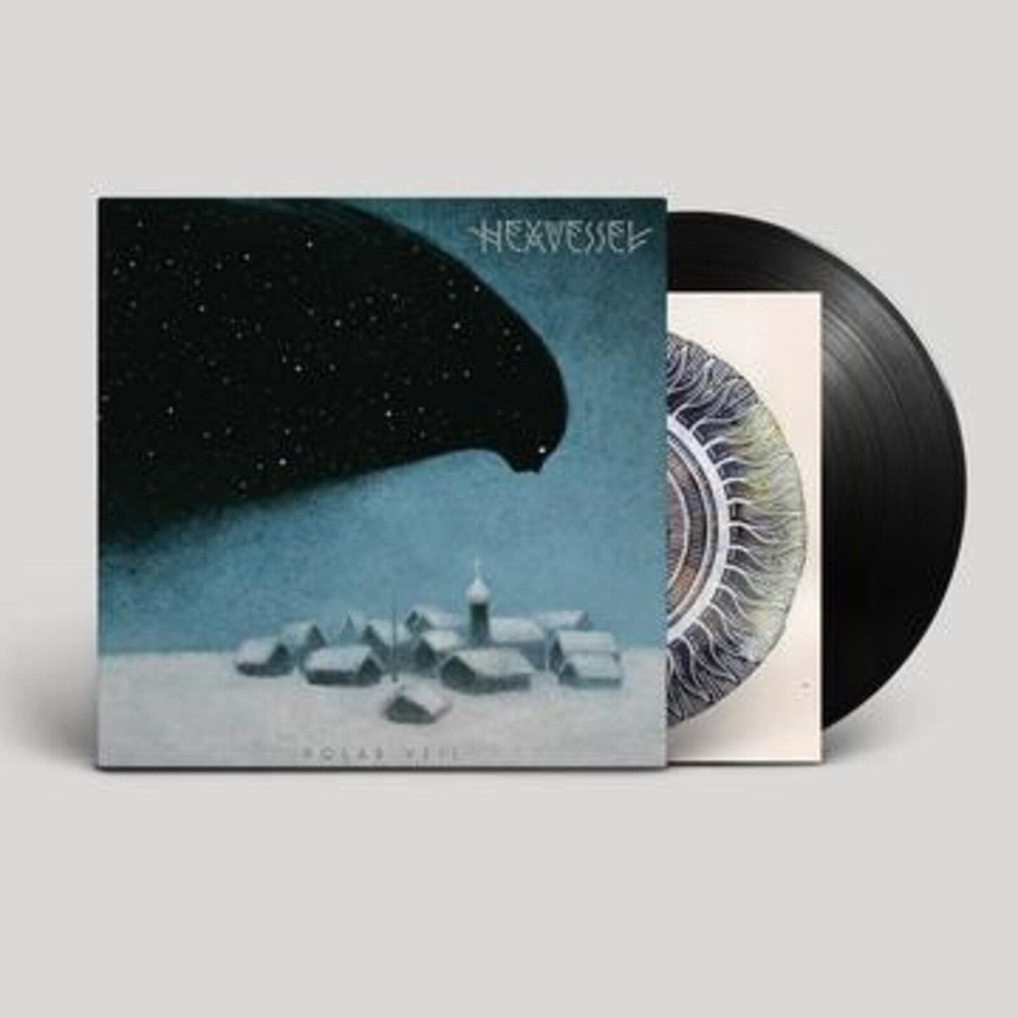 Hexvessel’s “Polar Veil” vinyl record with a dark, snowy landscape cover.