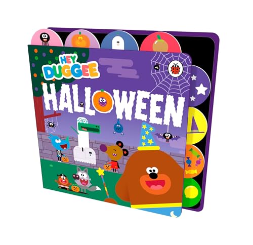 Hey Duggee Halloween tabbed board book with characters in costumes.