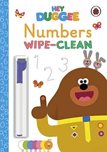 Hey Duggee numbers wipe-clean board book with a pen and characters.