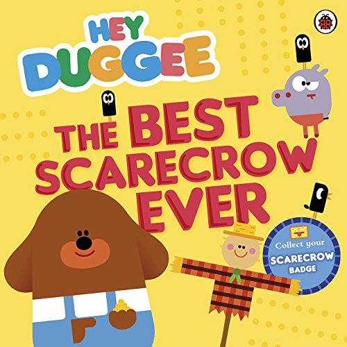 "Children's book cover featuring a bear and scarecrow on a yellow background."