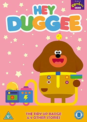Hey Duggee DVD cover featuring the smiling brown dog and a yellow machine.