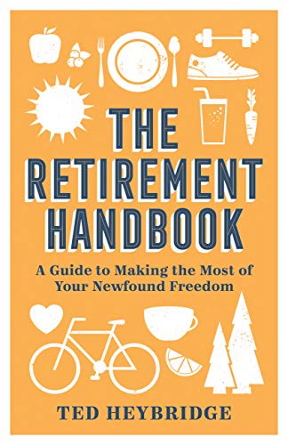 Book cover: "The Retirement Handbook" with icons of leisure and health.