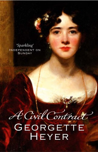 Book cover: portrait of a woman in a red dress, “A Civil Contract.”
