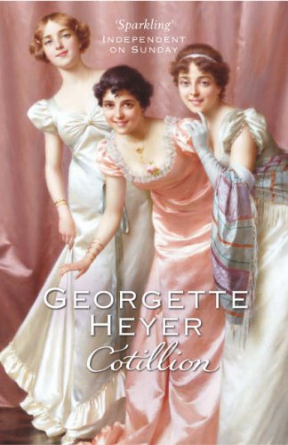 Book cover: three women in Regency-era dresses, title “Cotillion”.