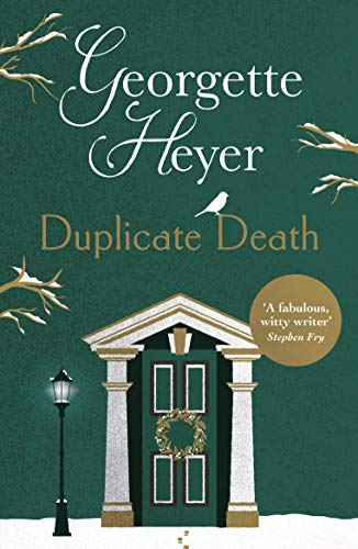 Book cover showing a green door with a wreath, a lamppost, and snowy branches.