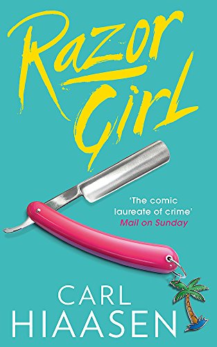 Book cover: "Razor Girl" with a pink straight razor and palm tree.
