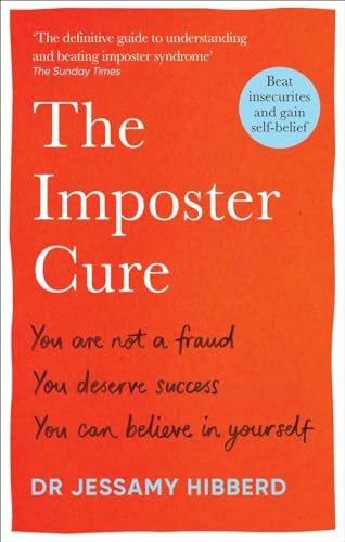 Red book cover with white text: "The Imposter Cure" by Dr Jessamy Hibberd.