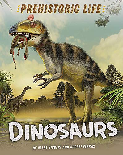 Book cover depicting a striped dinosaur with prey in its mouth.