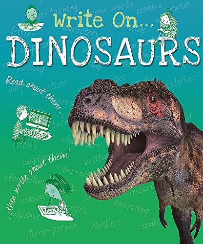 Book cover: "Dinosaurs" with a Tyrannosaurus Rex and writing prompts.