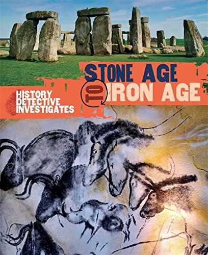 Book cover: Stonehenge, cave paintings, and text "Stone Age to Iron Age".